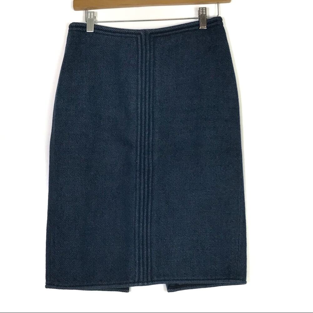 Charles Nolan Navy Tweed Wool Pencil Skirt 4